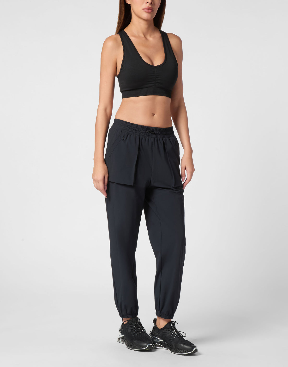 PLEIN SPORT NYLON STRETCH HIGH WAISTED JOGGING PANTS