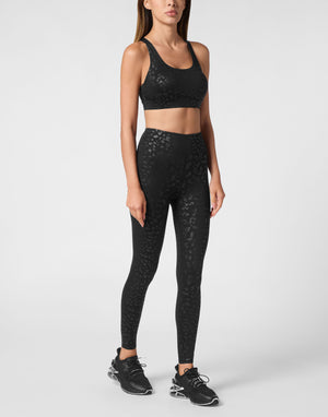 PLEIN SPORT BLACK LEOPARD PUSH UP LEGGINGS