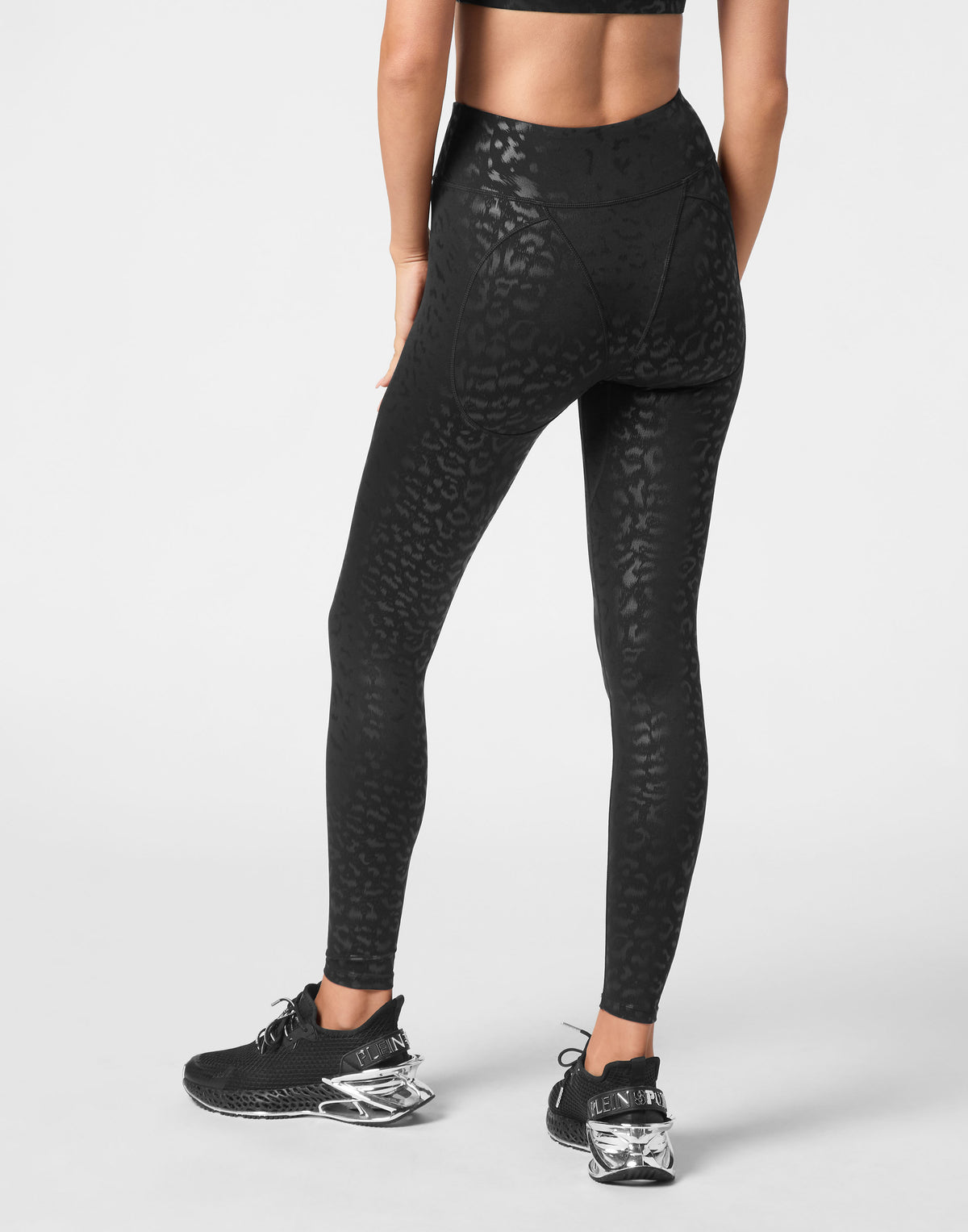 PLEIN SPORT BLACK LEOPARD PUSH UP LEGGINGS