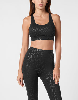 PLEIN SPORT BLACK LEOPARD SPORT BRA