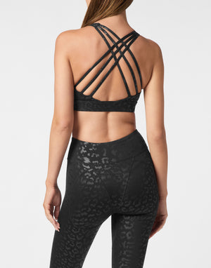 PLEIN SPORT BLACK LEOPARD SPORT BRA