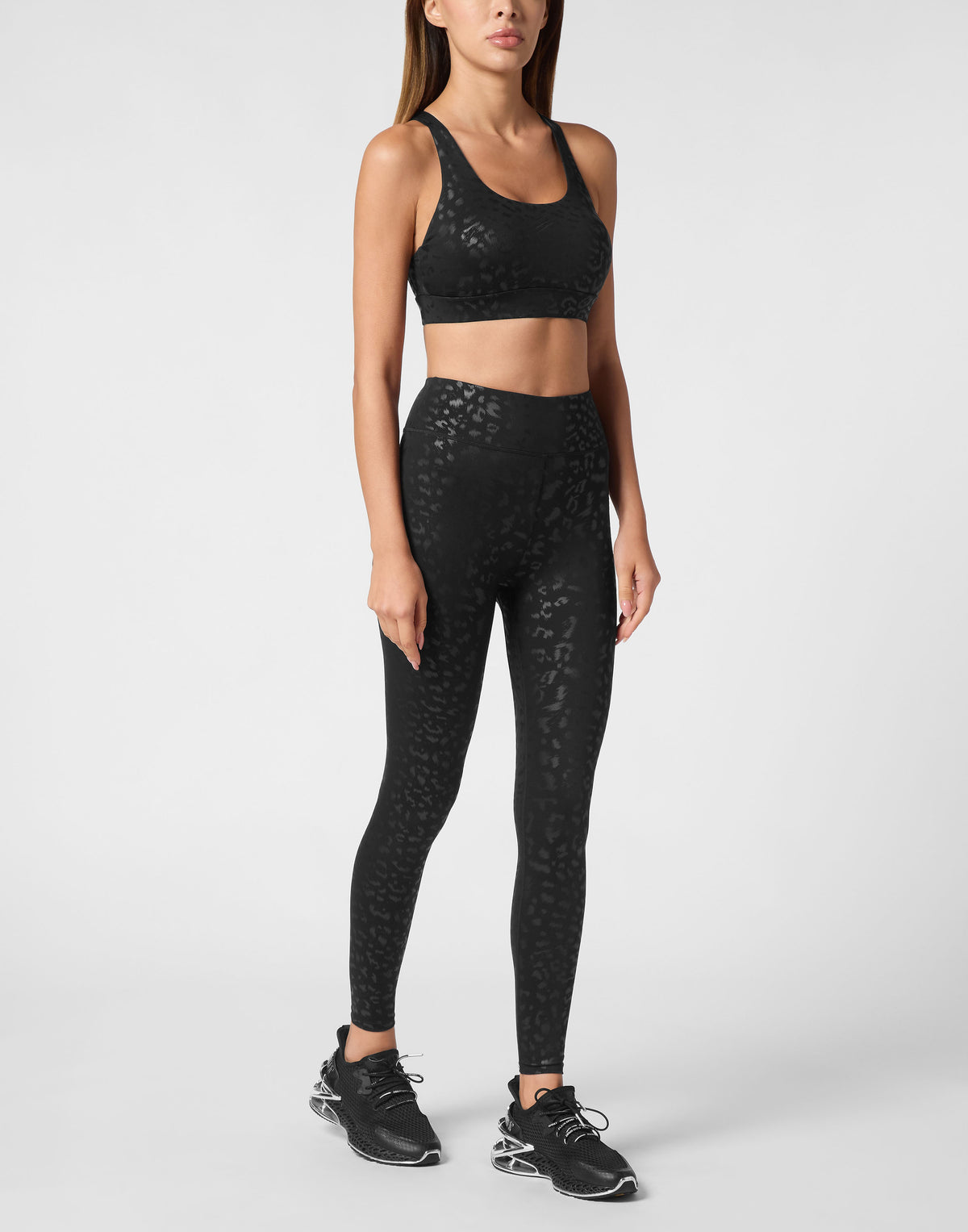 PLEIN SPORT BLACK LEOPARD SPORT BRA