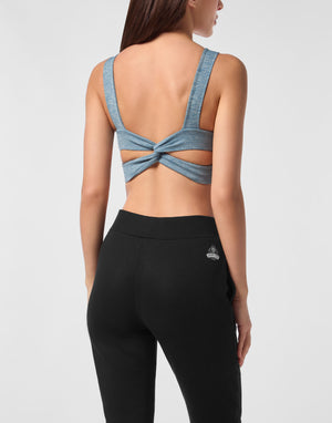 PLEIN SPORT SEAMLESS CROSSED STRAPS SPORT BRA LOGO