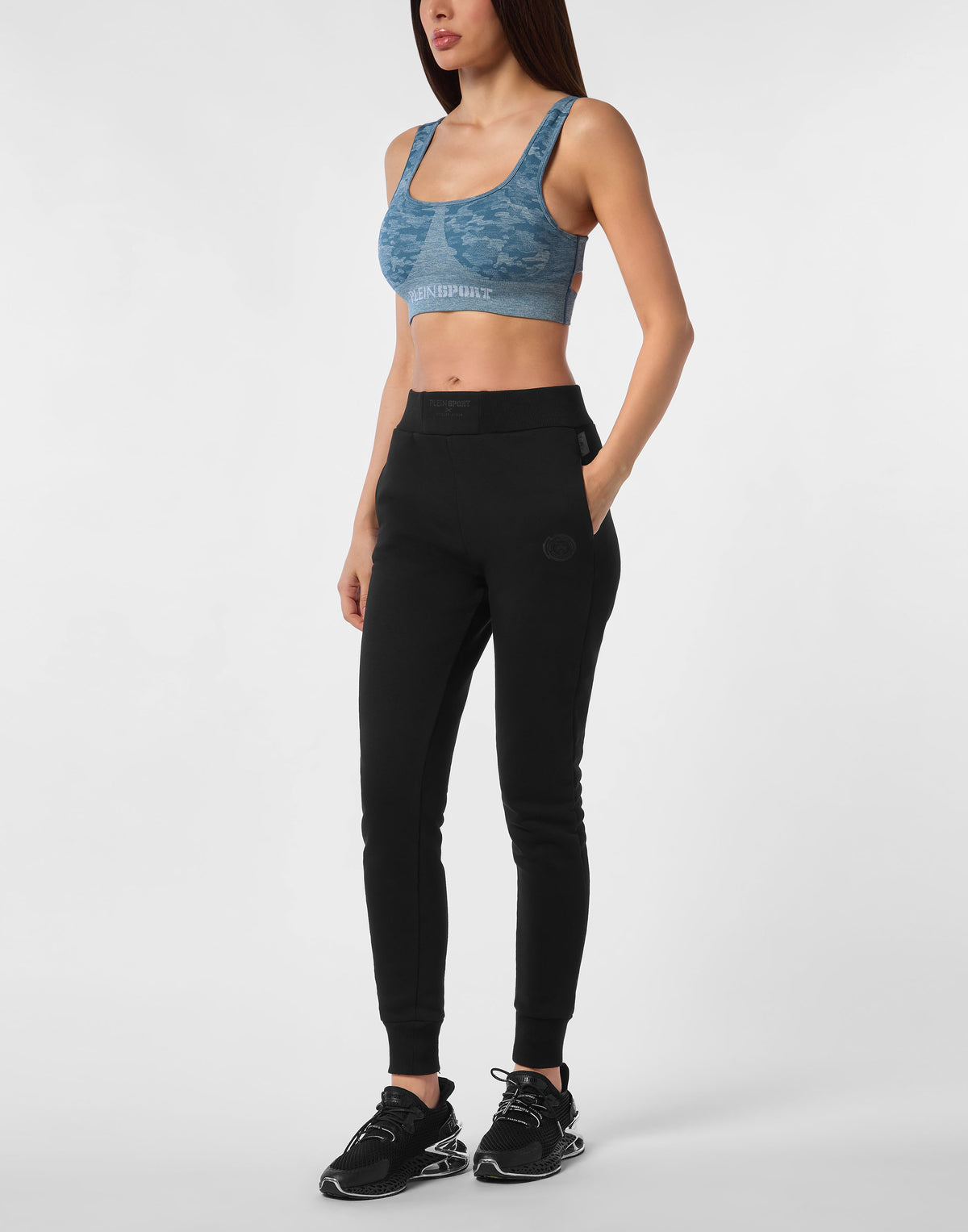 PLEIN SPORT SEAMLESS CROSSED STRAPS SPORT BRA LOGO
