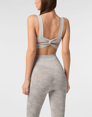 PLEIN SPORT SEAMLESS CROSSED STRAPS SPORT BRA LOGO