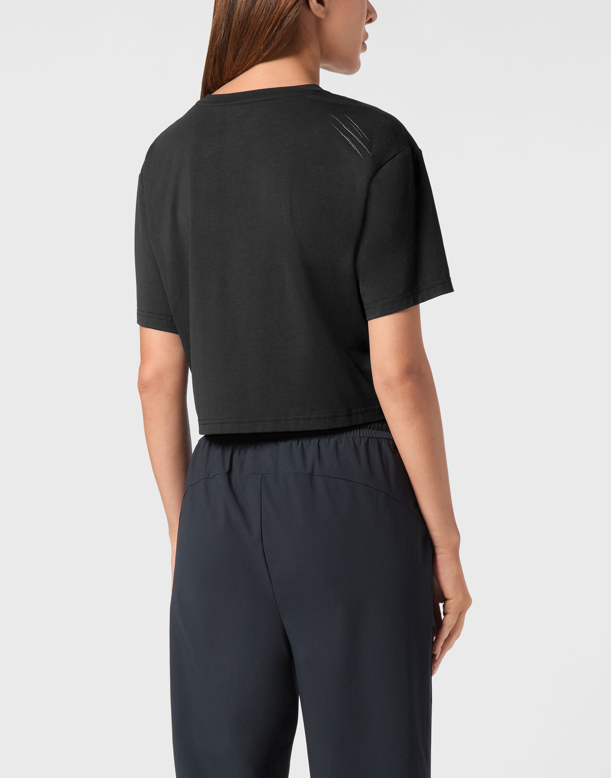 PLEIN SPORT COTTON CROPPED T-SHIRT ROUND NECK SS SCRATCH