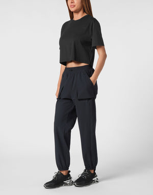 PLEIN SPORT COTTON CROPPED T-SHIRT ROUND NECK SS SCRATCH