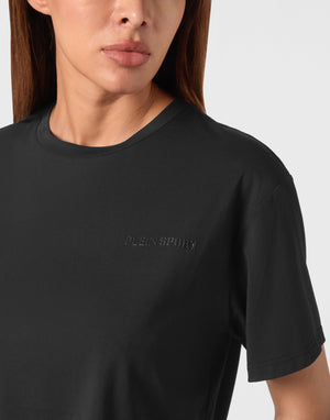 PLEIN SPORT COTTON CROPPED T-SHIRT ROUND NECK SS SCRATCH