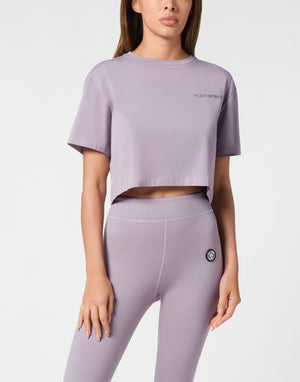 PLEIN SPORT COTTON CROPPED T-SHIRT ROUND NECK SS SCRATCH
