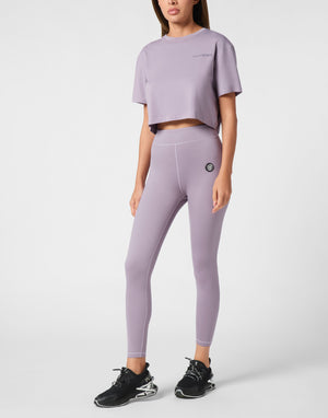 PLEIN SPORT COTTON CROPPED T-SHIRT ROUND NECK SS SCRATCH