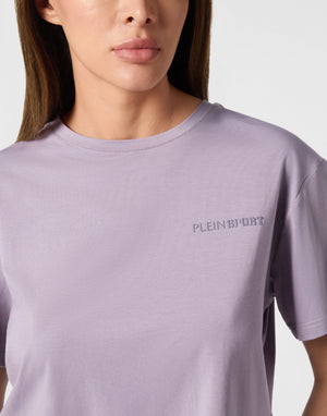 PLEIN SPORT COTTON CROPPED T-SHIRT ROUND NECK SS SCRATCH