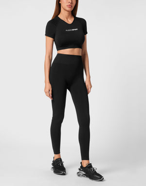 PLEIN SPORT SEAMLESS CROPPED T-SHIRT V-NECK SS LOGO