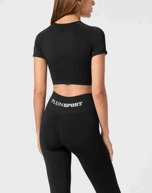 PLEIN SPORT SEAMLESS CROPPED T-SHIRT V-NECK SS LOGO