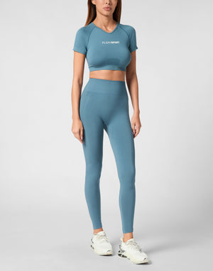 PLEIN SPORT SEAMLESS CROPPED T-SHIRT V-NECK SS LOGO