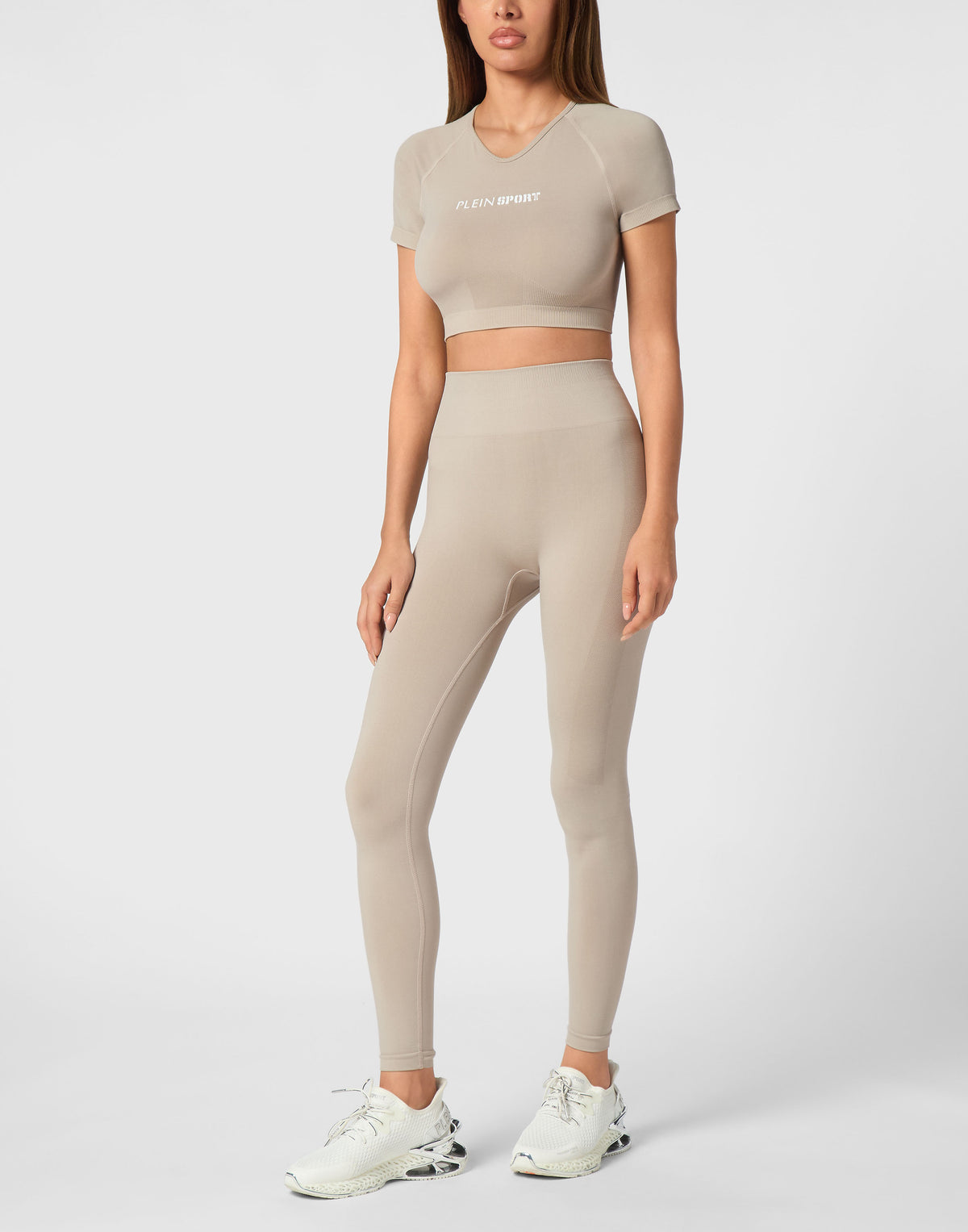 PLEIN SPORT SEAMLESS CROPPED T-SHIRT V-NECK SS LOGO