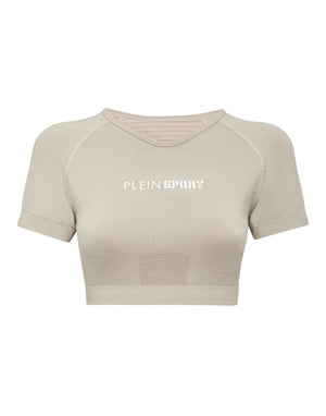PLEIN SPORT SEAMLESS CROPPED T-SHIRT V-NECK SS LOGO