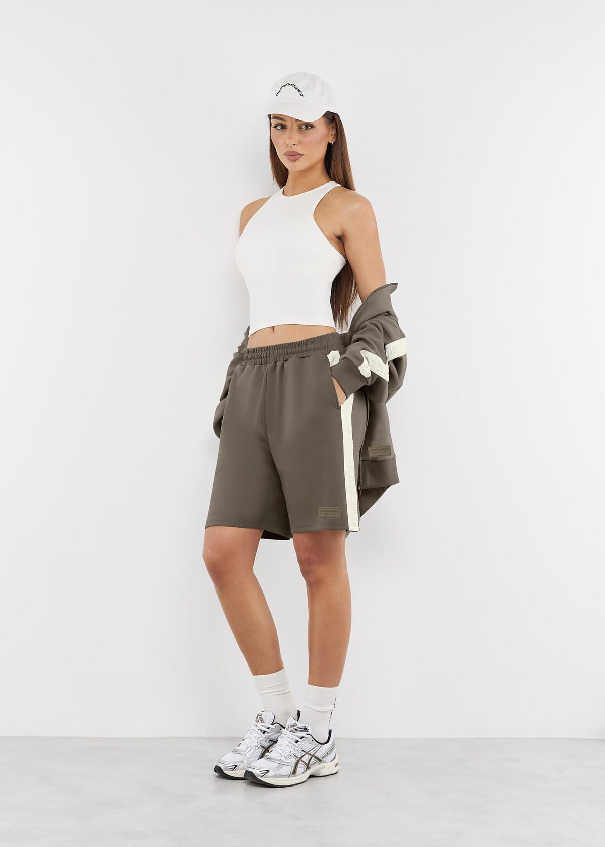 THE GIVING MOVEMENT EMBOSSED CONTRAST PANEL MIDI TRACK SHORTS