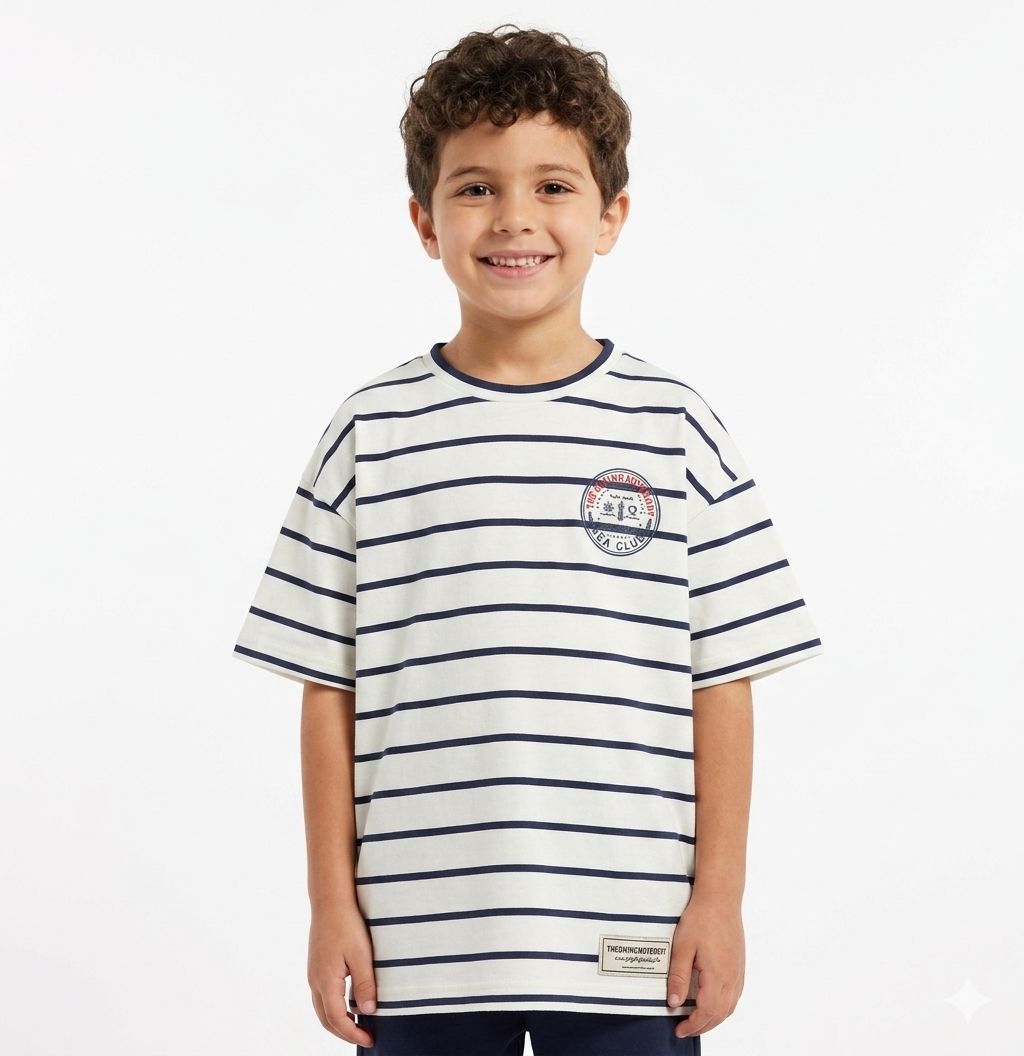 THE GIVING MOVEMENT KIDS COTTON JERSEY CURVED PRINT STRIPED T-SHIRT