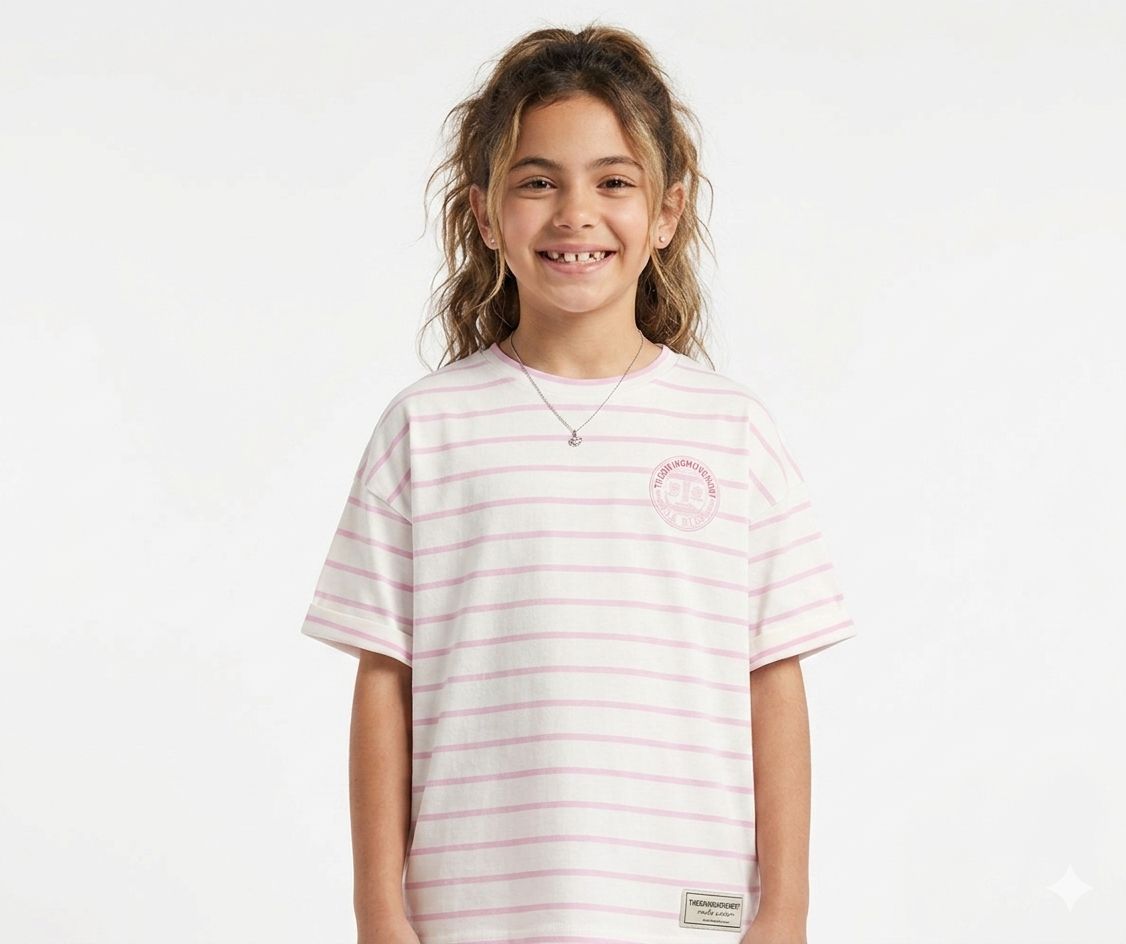 THE GIVING MOVEMENT KIDS COTTON JERSEY CURVED PRINT STRIPED T-SHIRT