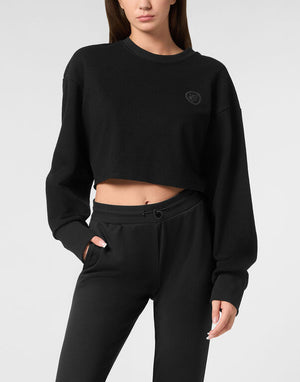PLEIN SPORT SPONGE CROPPED SWEATSHIRT ROUND NECK LS