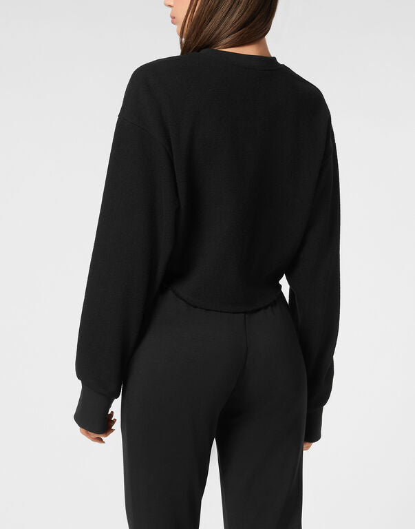 PLEIN SPORT SPONGE CROPPED SWEATSHIRT ROUND NECK LS