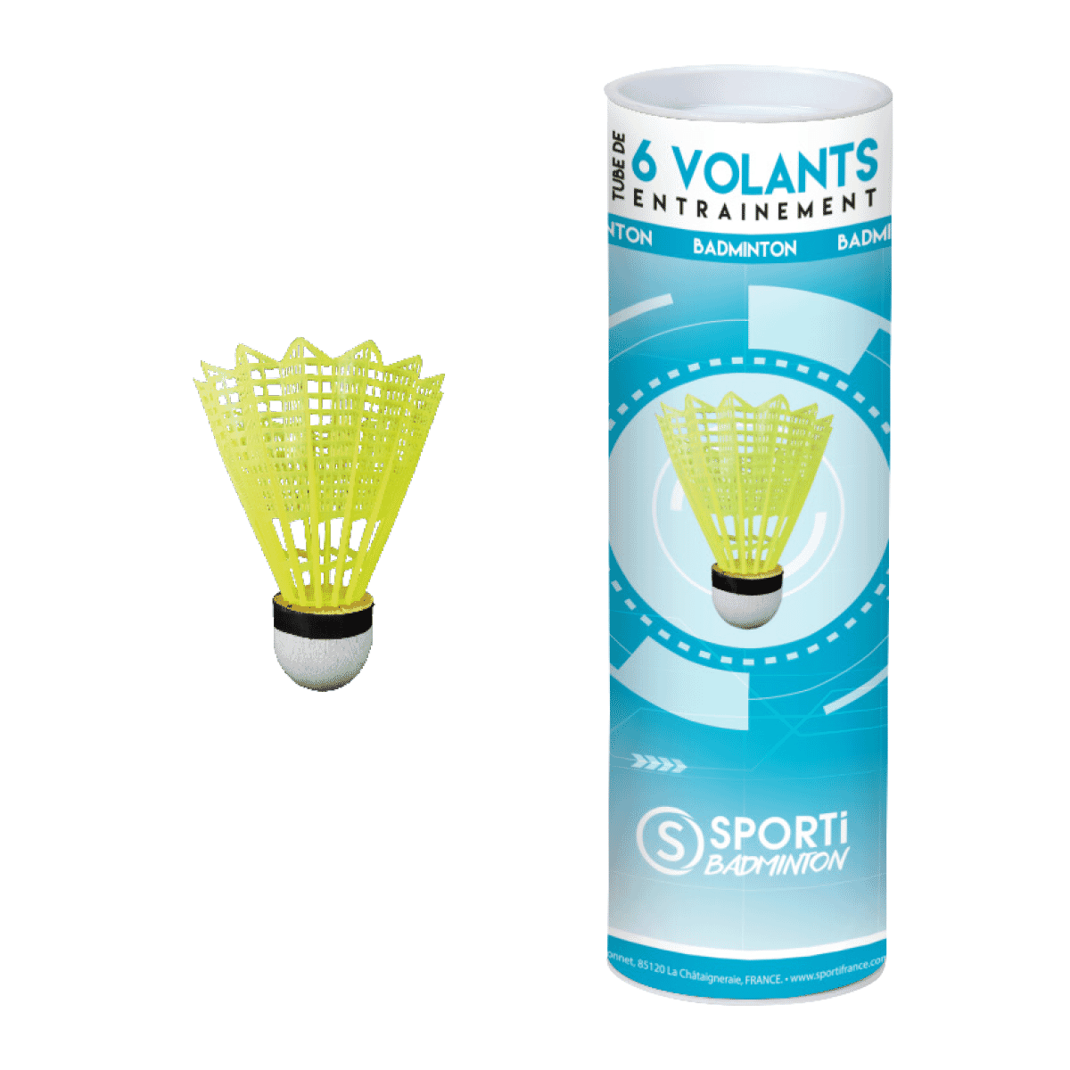 SPORTI TUBE OF 6 NEON YELLOW TRAINING SHUTTLECOCKS