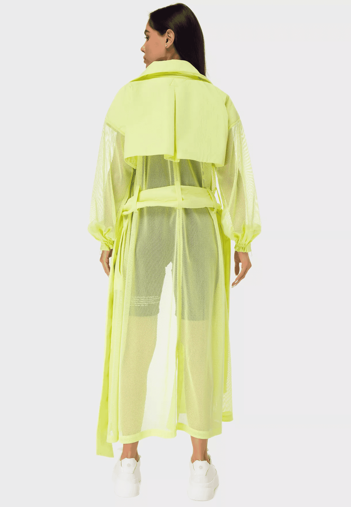 TRIBE OF 6 ALANA MESH TRENCH COAT WITH EMBROIDERED BELT