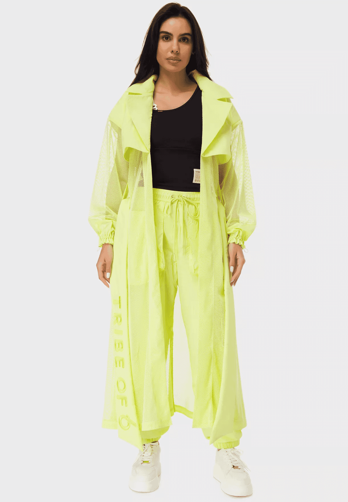 TRIBE OF 6 ALANA MESH TRENCH COAT WITH EMBROIDERED BELT