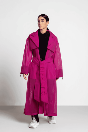 TRIBE OF 6 ALANA MESH TRENCH COAT WITH EMBROIDERED BELT