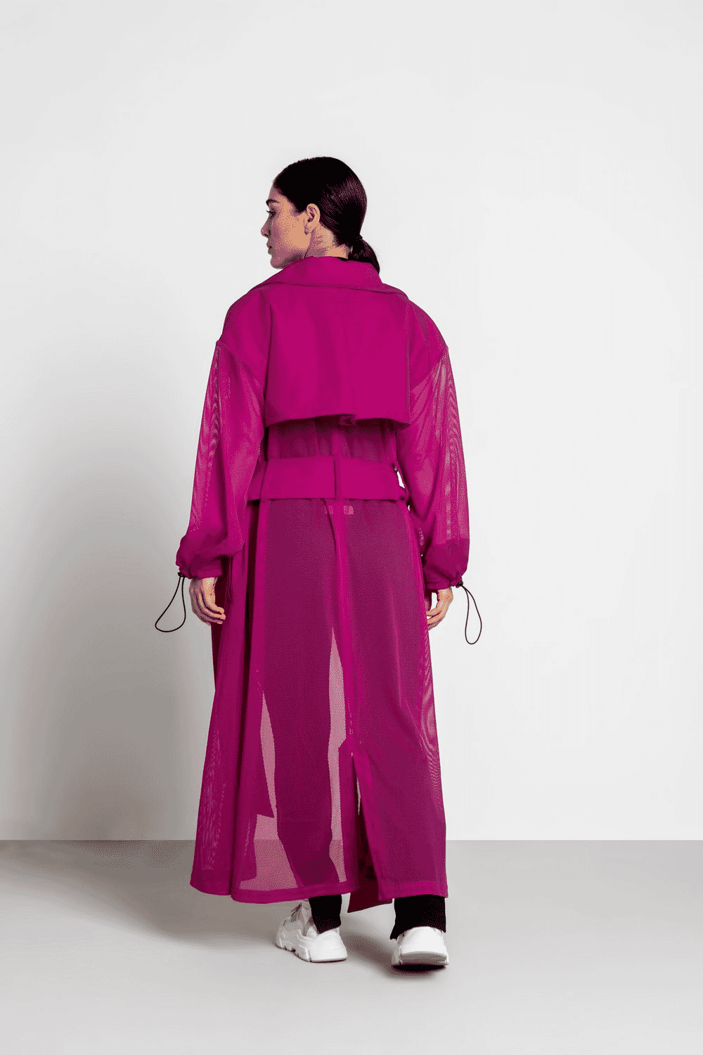 TRIBE OF 6 ALANA MESH TRENCH COAT WITH EMBROIDERED BELT
