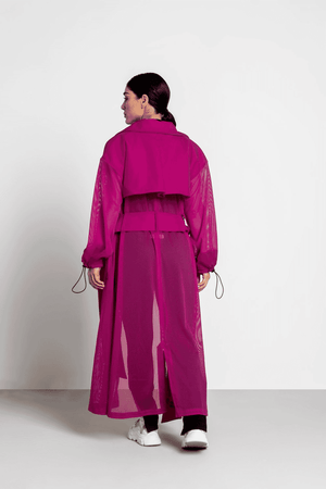 TRIBE OF 6 ALANA MESH TRENCH COAT WITH EMBROIDERED BELT