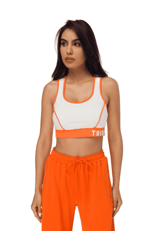 TRIBE OF 6 AMY RECYCLED SPORTS BRA TOP WITH CONTRAST HEM & EMBROIDERY