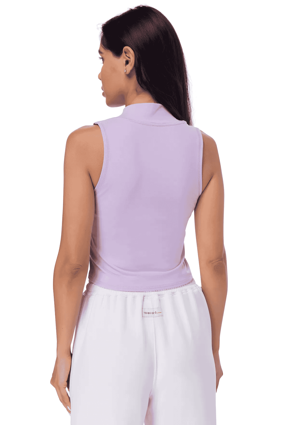 TRIBE OF 6 AERIAL RECYCLED HIGH NECK RACER CROP TOP WITH EMBROIDERED NECK