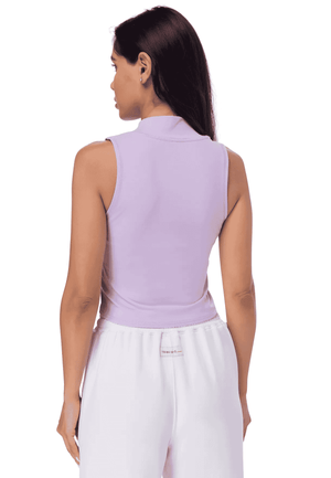 TRIBE OF 6 AERIAL RECYCLED HIGH NECK RACER CROP TOP WITH EMBROIDERED NECK