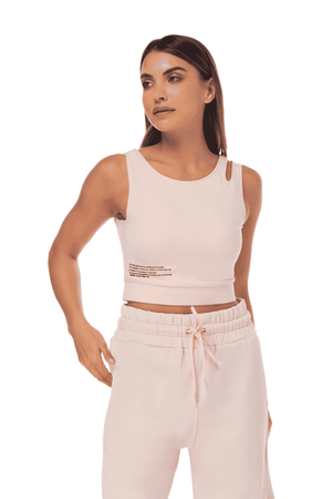 TRIBE OF 6 ALEENA RECYCLED CUT OUT CROP TOP WITH RUBBER PRINT