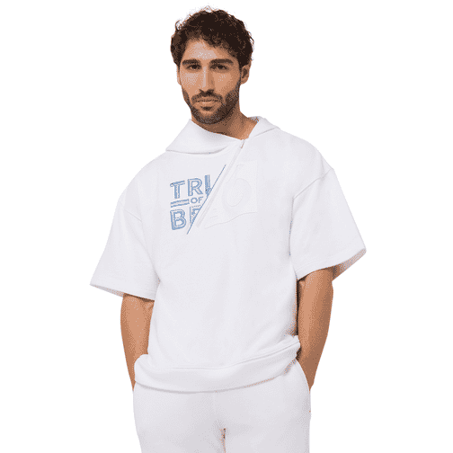 TRIBE OF 6 AZIZ ORGANIC COTTON SHORT SLEEVE 1/4 ZIP HOODIE WITH EMBROIDERY & RUBBER PRINT