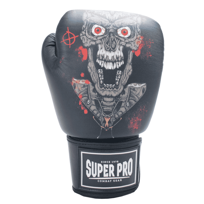 SUPER PRO COMBAT GEAR (KICK) BOXING GLOVES LEATHER SKULL